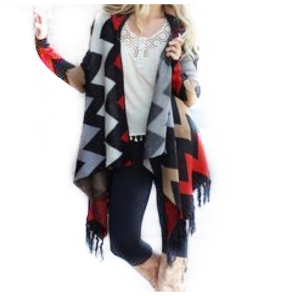 Double Zero Sweaters - Double Zero Chevron fringe Cardigan